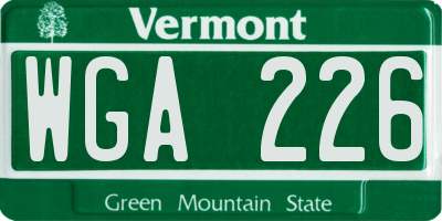 VT license plate WGA226