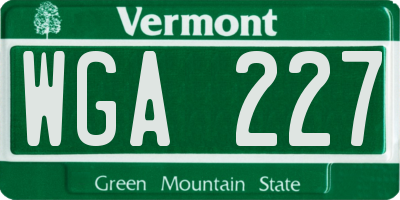 VT license plate WGA227