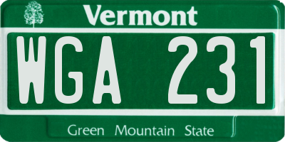 VT license plate WGA231
