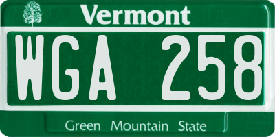 VT license plate WGA258