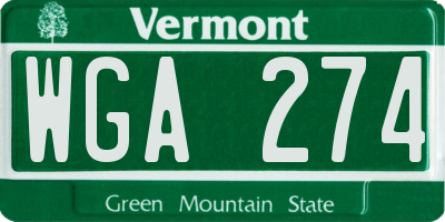 VT license plate WGA274