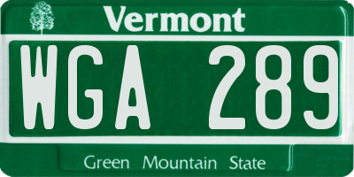 VT license plate WGA289