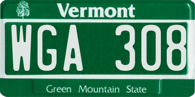 VT license plate WGA308