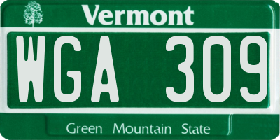 VT license plate WGA309