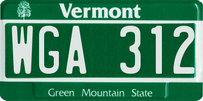 VT license plate WGA312