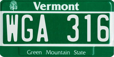VT license plate WGA316