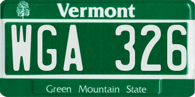 VT license plate WGA326