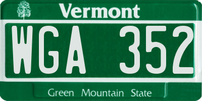 VT license plate WGA352