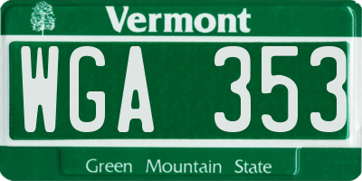 VT license plate WGA353