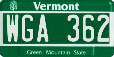 VT license plate WGA362
