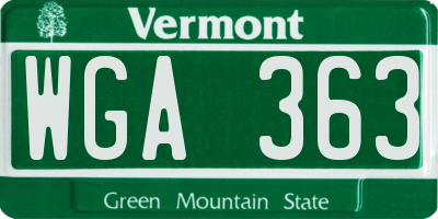 VT license plate WGA363