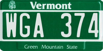 VT license plate WGA374