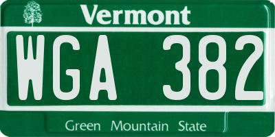 VT license plate WGA382