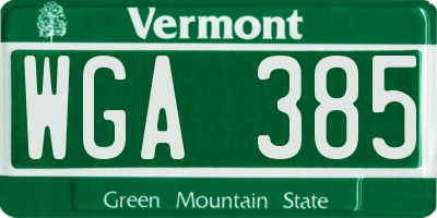 VT license plate WGA385