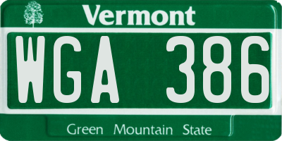 VT license plate WGA386