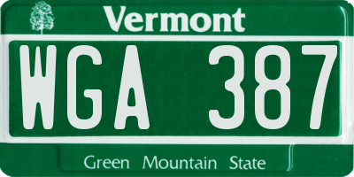 VT license plate WGA387