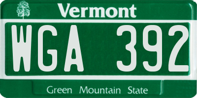 VT license plate WGA392