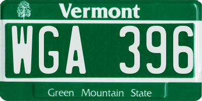 VT license plate WGA396