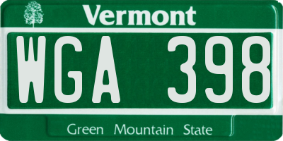 VT license plate WGA398
