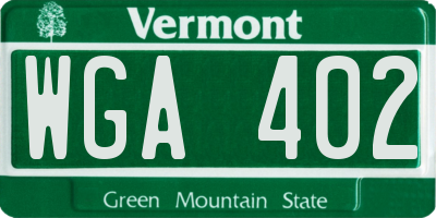 VT license plate WGA402