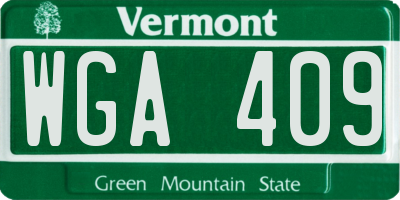 VT license plate WGA409