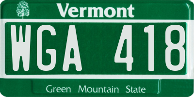 VT license plate WGA418