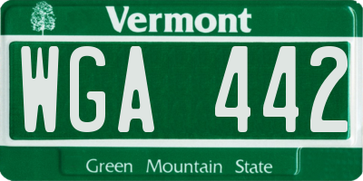 VT license plate WGA442