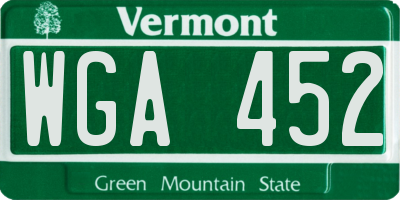 VT license plate WGA452