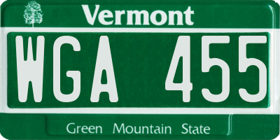 VT license plate WGA455