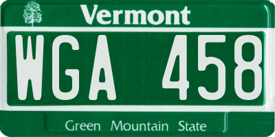 VT license plate WGA458