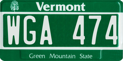 VT license plate WGA474