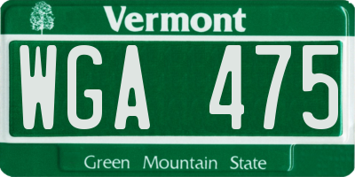VT license plate WGA475