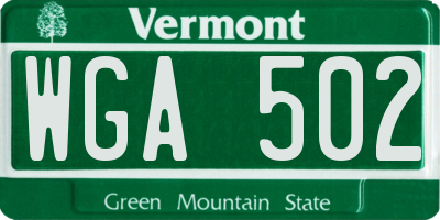 VT license plate WGA502