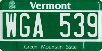 VT license plate WGA539