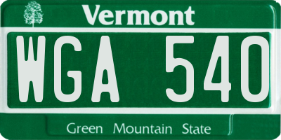 VT license plate WGA540