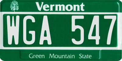 VT license plate WGA547