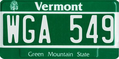 VT license plate WGA549