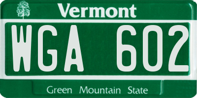 VT license plate WGA602
