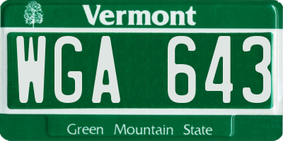 VT license plate WGA643