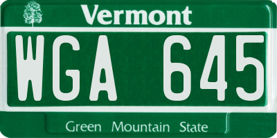 VT license plate WGA645