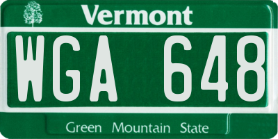 VT license plate WGA648