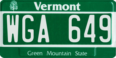 VT license plate WGA649