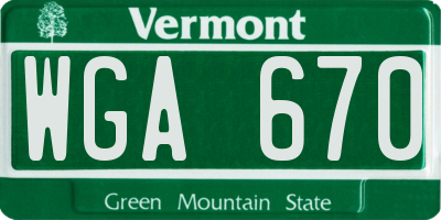VT license plate WGA670