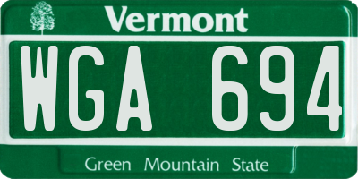 VT license plate WGA694