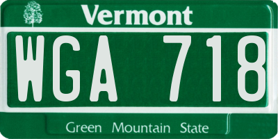 VT license plate WGA718