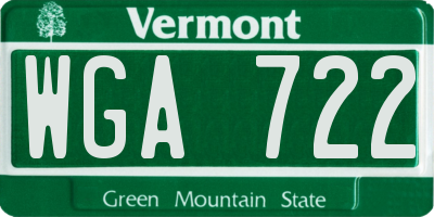 VT license plate WGA722