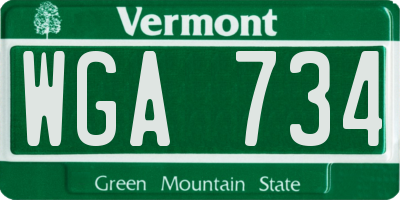 VT license plate WGA734