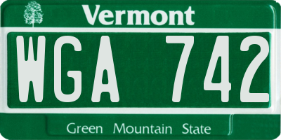 VT license plate WGA742