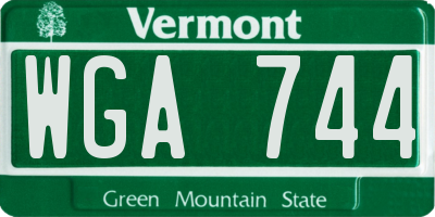 VT license plate WGA744