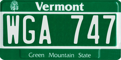 VT license plate WGA747